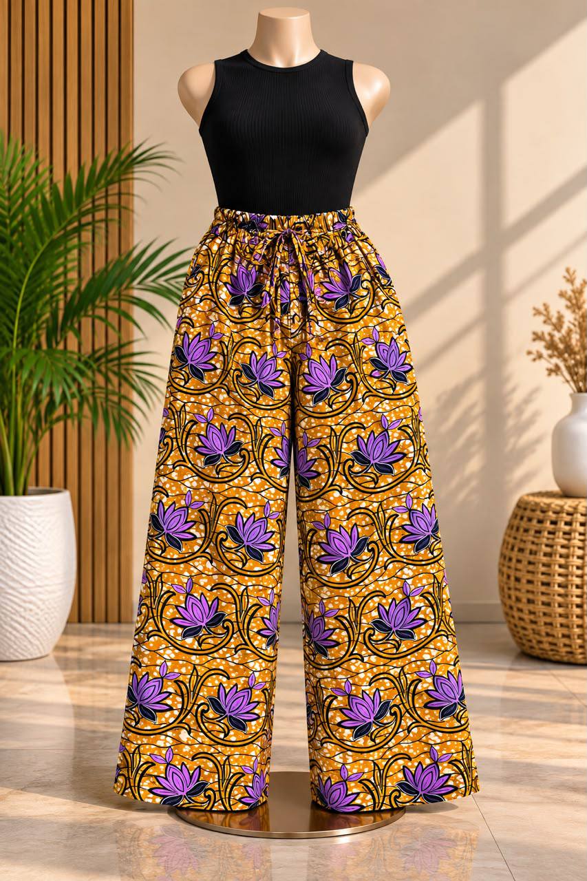 Lavender Lotus Gold Batik Palazzo